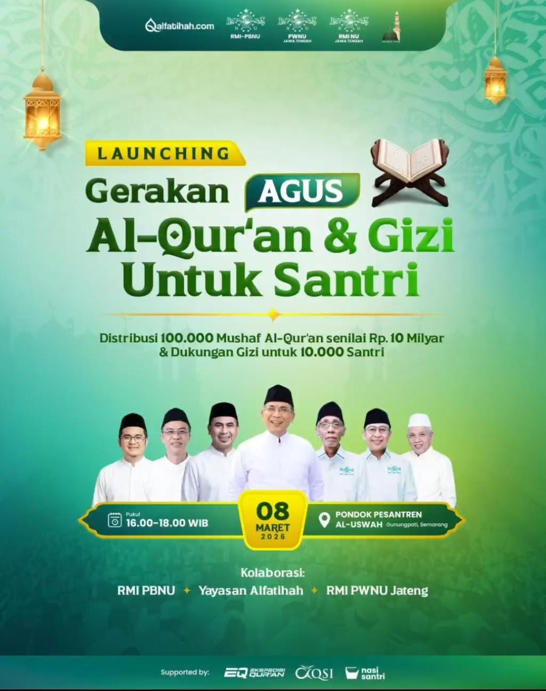 Gerakan AGUS Resmi Diluncurkan, Salurkan 100.000 Mushaf Al-Qur’an dan Bantuan Gizi untuk 10.000 Santri